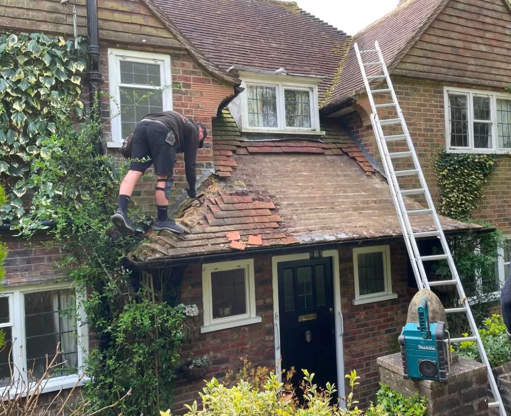 Roof repair project before work began